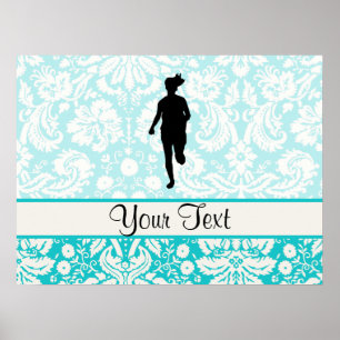 Damask Pattern; Girl Running Poster
