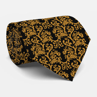 Damask Pattern Gold and Black Tie