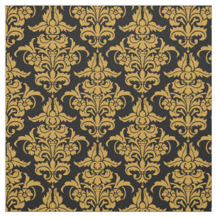 Damask Pattern - Gold Brown on Black Fabric