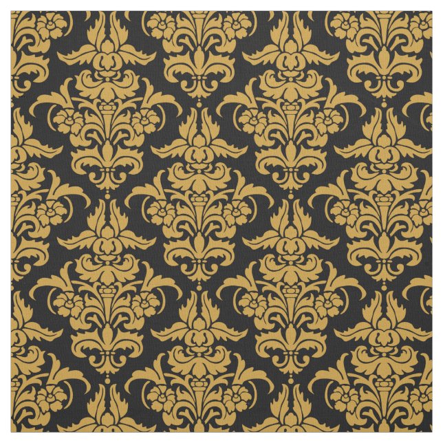Damask Pattern - Gold Brown on Black Fabric (Swatch)