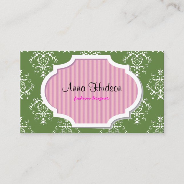 Damask Pattern, Green Damask, French Damask Business Card (Front)