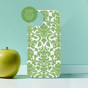Damask Pattern - Green White iPhone 15 Pro Max Case
