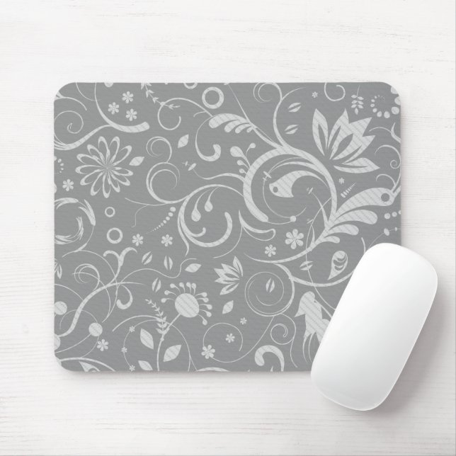 Damask Pattern, Grey Damask, French Damask Mouse Mat (With Mouse)