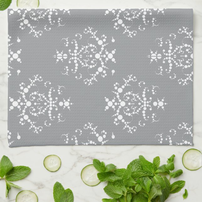 Damask Pattern, Grey Damask, French Damask Tea Towel (Folded)