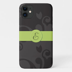 Damask Pattern, Grey Damask, Monogram iPhone 11 Case
