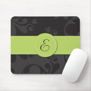 Damask Pattern, Grey Damask, Monogram Mouse Mat