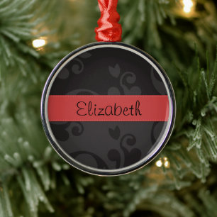 Damask Pattern, Grey Damask, Your Name Metal Tree Decoration