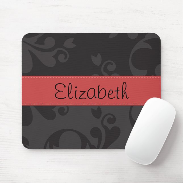 Damask Pattern, Grey Damask, Your Name Mouse Mat (With Mouse)