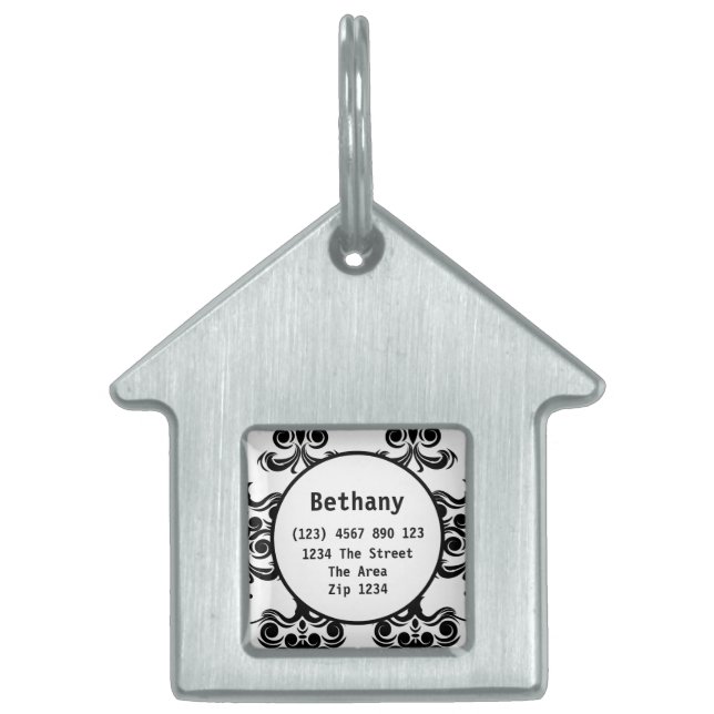 Damask Pattern ID Name Pet Name Tag (Front)