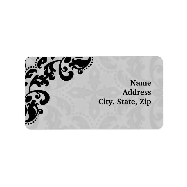 Damask pattern in black and grey label (Front)