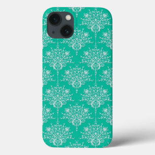 Damask Pattern in Minty Teal Green and White iPhone 13 Case