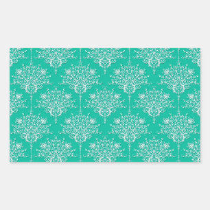 Damask Pattern in Minty Teal Green and White Rectangular Sticker