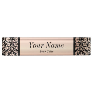 Damask Pattern in Pink Rose and Black   DIY Text Nameplate