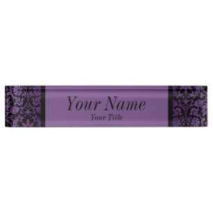 Damask Pattern in Purple & Black   DIY Text Nameplate