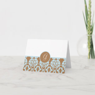 Damask Pattern Monogram Thank You Notes