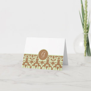Damask Pattern Monogram Thank You Notes