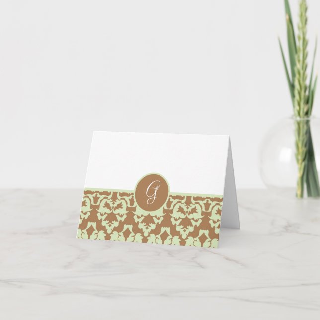 Damask Pattern Monogram Thank You Notes (Front)