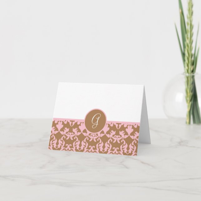 Damask Pattern Monogram Thank You Notes (Front)