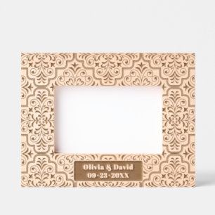 Damask pattern names and date wedding  etched frames