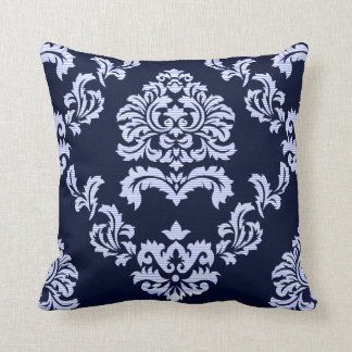 Damask Pattern Navy Blue and Light Blue Stripe Cushion