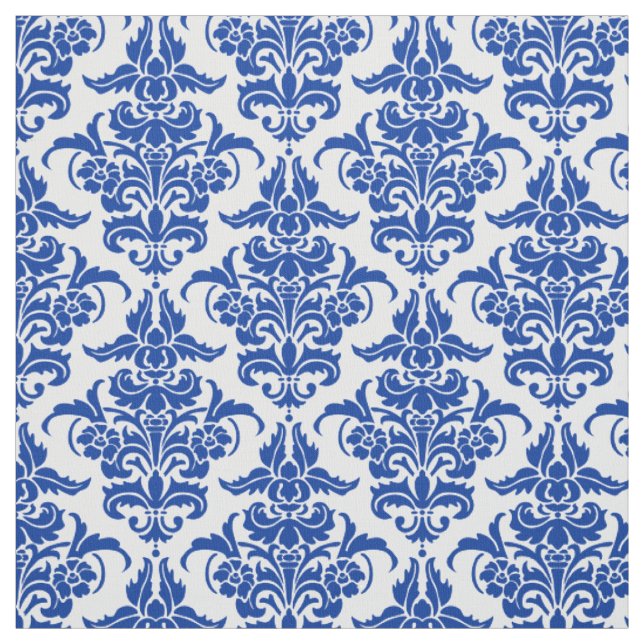 Damask Pattern - Navy Blue on White Fabric (Swatch)