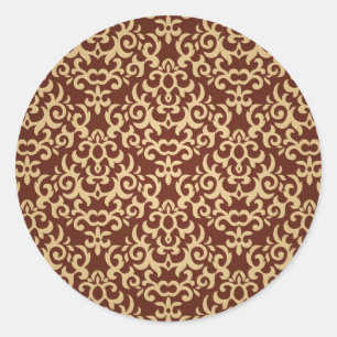 Damask pattern on gradient background classic round sticker