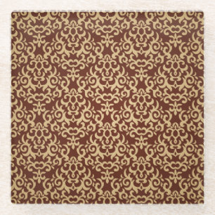 Damask pattern on gradient background glass coaster