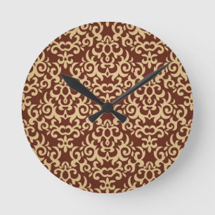 Damask pattern on gradient background round clock