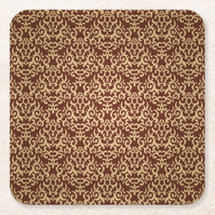Damask pattern on gradient background square paper coaster