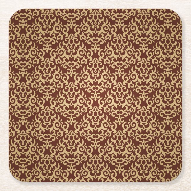 Damask pattern on gradient background square paper coaster (Front)