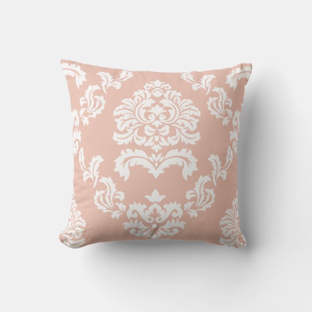 Damask Pattern Peach and White Cushion (Front)