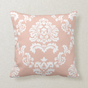 Damask Pattern Peach and White Cushion