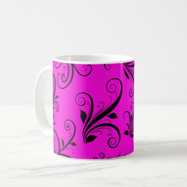Damask Pattern, Pink Damask, French Damask Coffee Mug (Front Left)