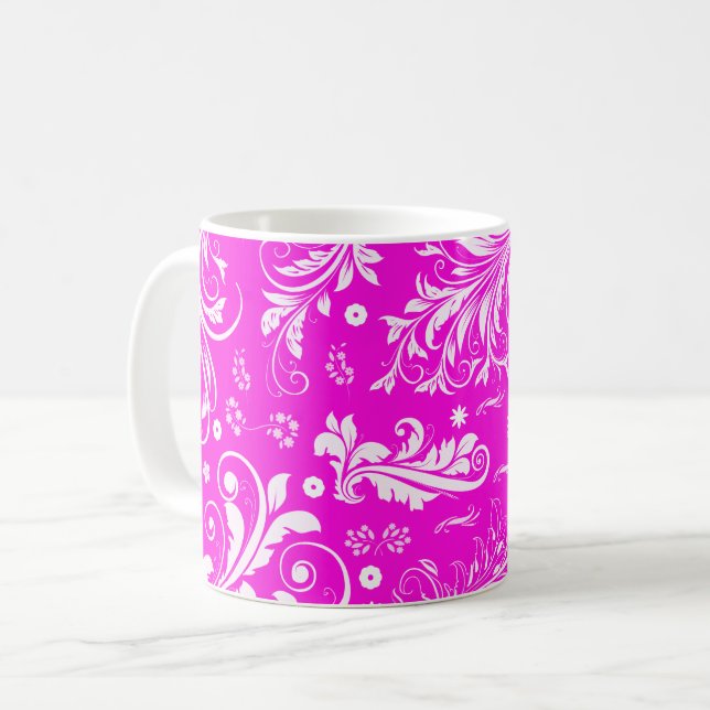 Damask Pattern, Pink Damask, French Damask Coffee Mug (Front Left)
