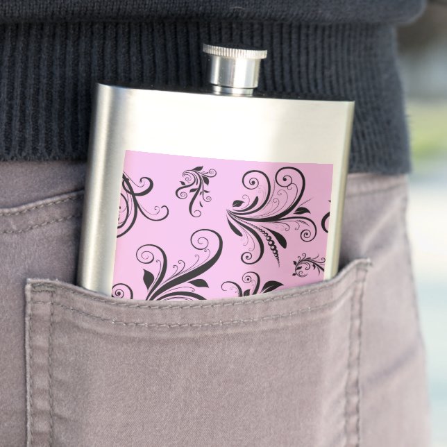 Damask Pattern, Pink Damask, Monogram Hip Flask (In Situ)