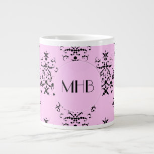 Damask Pattern, Pink Damask, Monogram Large Coffee Mug