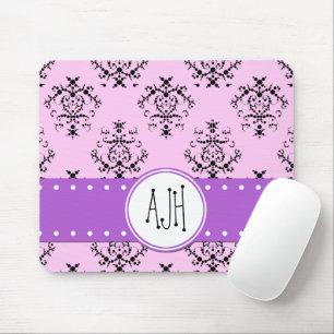 Damask Pattern, Pink Damask, Monogram Mouse Mat
