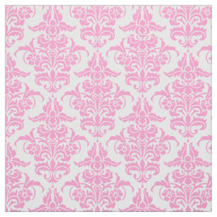 Damask Pattern -Pink on White Fabric