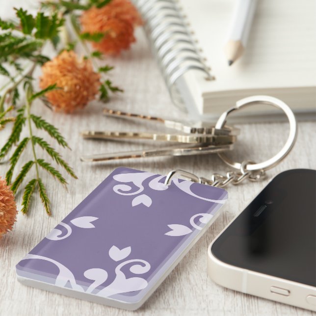 Damask Pattern, Purple Damask, French Damask Key Ring (Front Right)