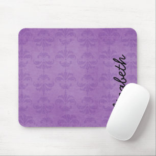 Damask Pattern, Purple Damask, Your Name Mouse Mat