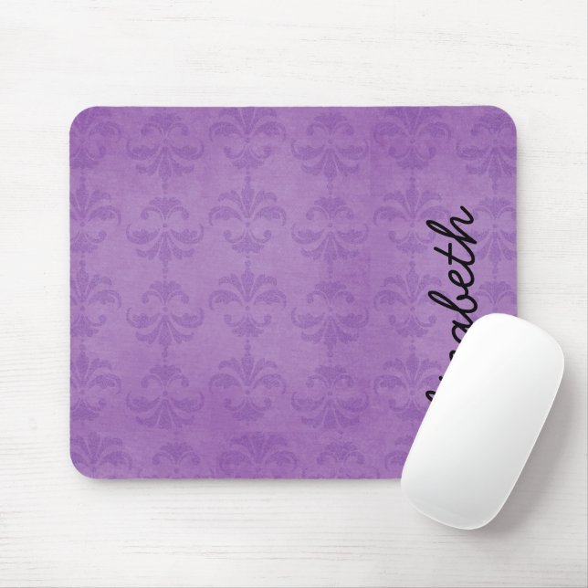 Damask Pattern, Purple Damask, Your Name Mouse Mat (With Mouse)