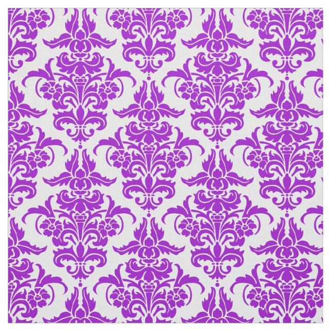 Damask Pattern -Purple on White Fabric (Swatch)