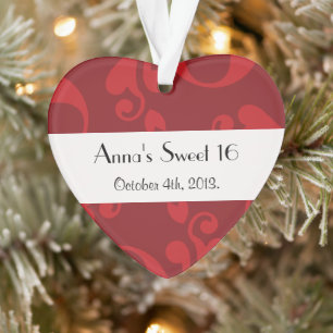 Damask Pattern, Red Damask, Sweet 16, Birthday Ornament