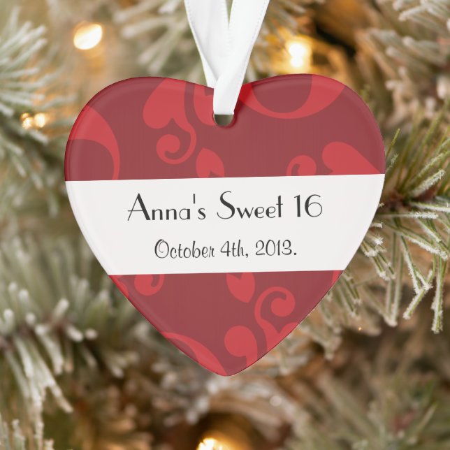 Damask Pattern, Red Damask, Sweet 16, Birthday Ornament (Tree)