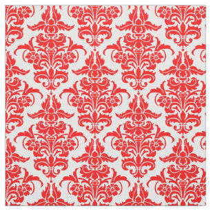 Damask Pattern - Red on White Fabric