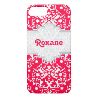 Damask pattern red, white cute girly iPhone 8/7 case