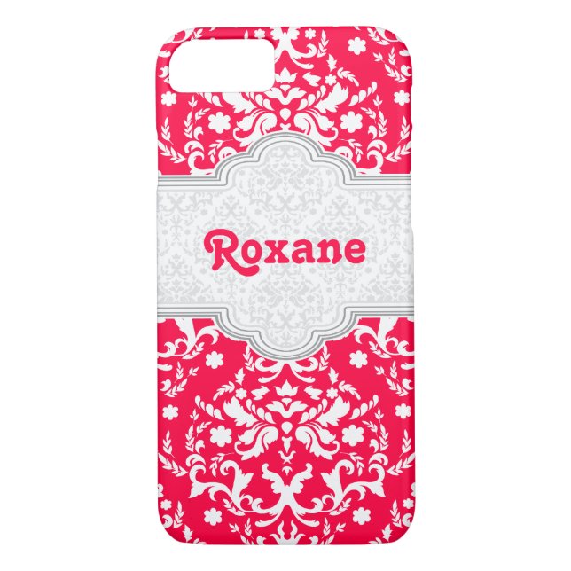 Damask pattern red, white cute girly Case-Mate iPhone case (Back)
