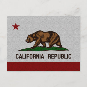 Damask Pattern State Flag of California Republic Postcard