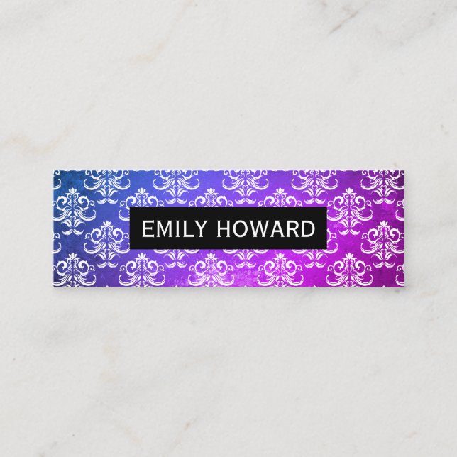 Damask Pattern Texture Purple Green Mini Business Card (Front)
