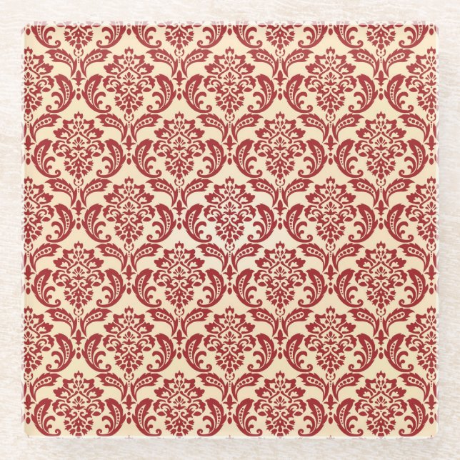 Damask pattern wallpaper glass coaster (Front)